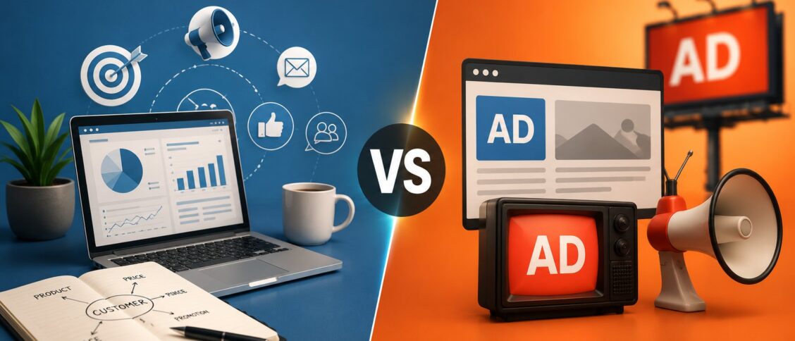 Marketing vs advertising: the relationship between the broader marketing discipline and the narrower paid-promotion subset of advertising