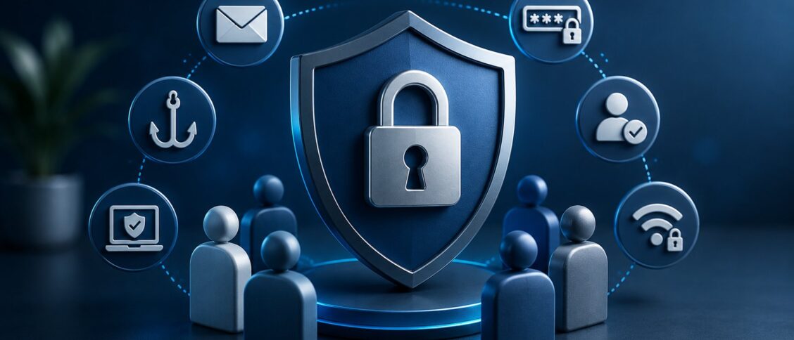 Security awareness training: the practice of teaching employees to recognize and respond to common security threats like phishing, social engineering, and unsafe practices