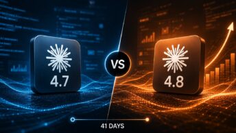 Claude Opus 4.7 vs 4.8 side-by-side comparison: release dates 41 days apart (April 16 vs May 28, 2026), shared standard pricing at $5/$25 per million input/output tokens, 4.8's 4x lower code-flaw rate, Dynamic Workflows in Claude Code with hundreds of parallel subagents, the effort control dial on claude.ai and Cowork, and 4.7's higher-resolution image support that 4.8 inherited.